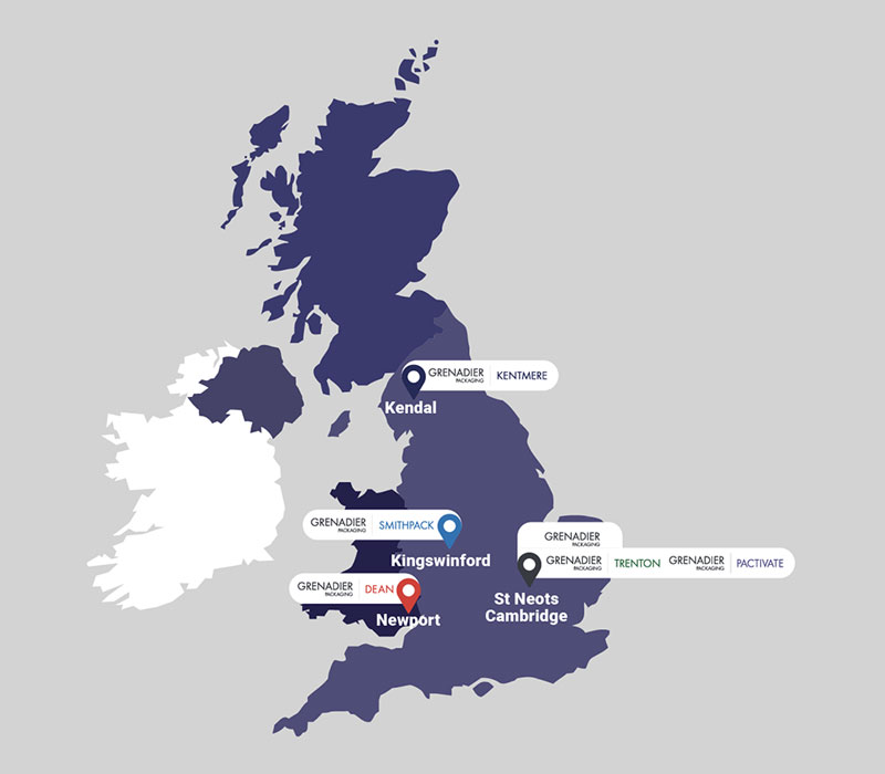 UK map showing Grenadier locations