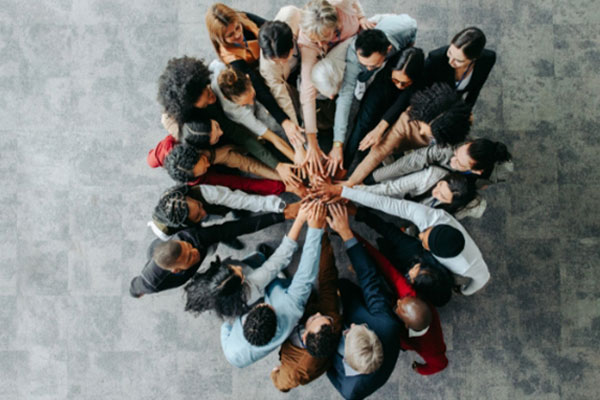 Top down view of employee team