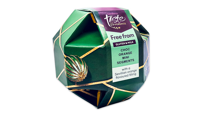 Tesco Free from Chocolate Orange segments cardboard box